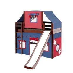 Maxtrix Twin Mid Loft Bed With Straight Ladder, Curtain, Top Tent + Slide -Kid Furniture AWESOME21 CP