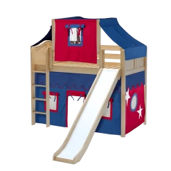 Maxtrix Twin Mid Loft Bed With Straight Ladder, Curtain, Top Tent + Slide -Kid Furniture AWESOME21 NC 9d7497ac b838 42e6 b96f 9abc0f9696cb