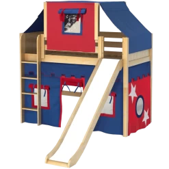 Maxtrix Twin Mid Loft Bed With Straight Ladder, Curtain, Top Tent + Slide -Kid Furniture AWESOME21 NP 2426fe7e 395b 4efa 83b0 ff0eff5fe509