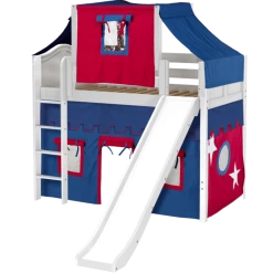 Maxtrix Twin Mid Loft Bed With Straight Ladder, Curtain, Top Tent + Slide -Kid Furniture AWESOME21 WC 178ee4bc b7e0 4d63 9fcb 627999a41aaf