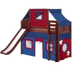 Maxtrix Twin Mid Loft Bed With Straight Ladder, Curtain, Top Tent + Slide -Kid Furniture AWESOME21 CC