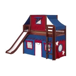 Maxtrix Twin Mid Loft Bed With Straight Ladder, Curtain, Top Tent + Slide -Kid Furniture AWESOME21 CS