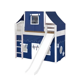 Maxtrix Twin Mid Loft Bed With Straight Ladder, Curtain, Top Tent + Slide -Kid Furniture AWESOME22 WC edd8b225 fcdd 4cfd 8a9d 54edf4779c11