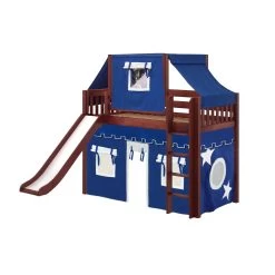 Maxtrix Twin Mid Loft Bed With Straight Ladder, Curtain, Top Tent + Slide -Kid Furniture AWESOME22 CS