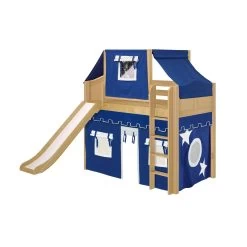 Maxtrix Twin Mid Loft Bed With Straight Ladder, Curtain, Top Tent + Slide -Kid Furniture AWESOME22 NC 54c7f38d 7227 43d2 9ba2 062867da7032