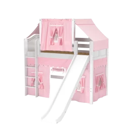 Maxtrix Twin Mid Loft Bed With Straight Ladder, Curtain, Top Tent + Slide -Kid Furniture AWESOME23 WC 03d38dae 2e04 4500 8bb6 c5ccedb190f0