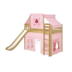 Maxtrix Twin Mid Loft Bed With Straight Ladder, Curtain, Top Tent + Slide -Kid Furniture AWESOME23 NS d468b5f2 163c 4927 8af9 6872efbe9f00