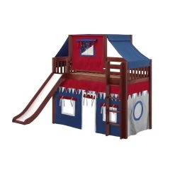 Maxtrix Twin Mid Loft Bed With Straight Ladder, Curtain, Top Tent + Slide -Kid Furniture AWESOME44 CS 51ee1f17 ad31 493c a41a 89923e6f1662