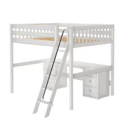 Maxtrix Queen High Loft Bed With Angled Ladder + Desk -Kid Furniture BEEFY3 XL WS