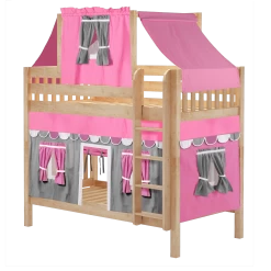 Maxtrix Twin Medium Bunk Bed With Straight Ladder, Top Tent + Curtain 32 Maxtrix Twin Medium Bunk Bed With Straight Ladder, Top Tent + Curtain -Kid Furniture BIGSHOT57 NS