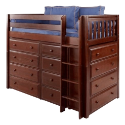 Maxtrix Twin Mid Loft Bed With Straight Ladder + Storage -Kid Furniture BLING CS