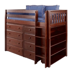 Maxtrix Twin Mid Loft Bed With Straight Ladder + Storage -Kid Furniture BLING2 CS