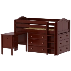 Maxtrix Twin Low Loft Bed With Straight Ladder, Storage + Desk -Kid Furniture BOX21L CC