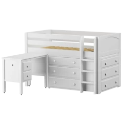 Maxtrix Twin Low Loft Bed With Straight Ladder, Storage + Desk -Kid Furniture BOX21L WP