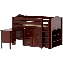 Maxtrix Twin Low Loft Bed With Straight Ladder, Storage + Desk -Kid Furniture BOX22L CC