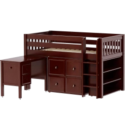 Maxtrix Twin Low Loft Bed With Straight Ladder, Storage + Desk -Kid Furniture BOX22L CS