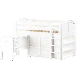 Maxtrix Twin Low Loft Bed With Straight Ladder, Storage + Desk -Kid Furniture BOX22L WC