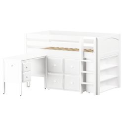 Maxtrix Twin Low Loft Bed With Straight Ladder, Storage + Desk -Kid Furniture BOX22L WP