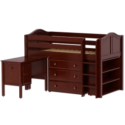 Maxtrix Twin Low Loft Bed With Straight Ladder, Storage + Desk -Kid Furniture BOX23L CC