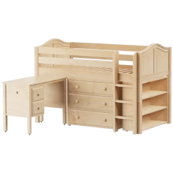 Maxtrix Twin Low Loft Bed With Straight Ladder, Storage + Desk -Kid Furniture BOX23L NC