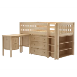 Maxtrix Twin Low Loft Bed With Straight Ladder, Storage + Desk -Kid Furniture BOX23L NS