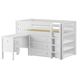 Maxtrix Twin Low Loft Bed With Straight Ladder, Storage + Desk -Kid Furniture BOX23L WS