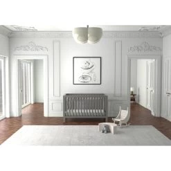 Milk Street Branch Convertible Crib -Kid Furniture BranchcribStoneGreywithWhiterockerfullroomview 1409e44a 2b4e 4919 b083 a6345b13c344