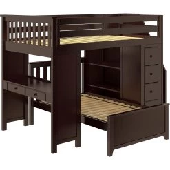 Jackpot Deluxe Buxton Full Over Twin L-Shape Bunk With Staircase + Desk + Storage -Kid Furniture Buxton4EspressoRight 1 144814ea a882 41cf 9fe4 361bfe0005dc