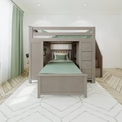 Jackpot Deluxe Buxton Full Over Twin L-Shape Bunk With Staircase + Desk + Storage -Kid Furniture Buxton4StoneCenter drawersclose