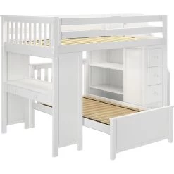 Jackpot Deluxe Buxton Full Over Twin L-Shape Bunk With Staircase + Desk + Storage -Kid Furniture Buxton4WhiteRight 1 0438ff88 c431 479e a091 ff8960e4404f