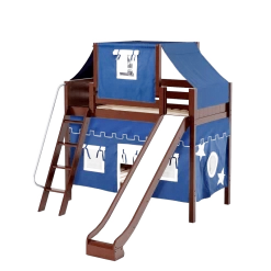 Maxtrix Twin Medium Bunk Bed With Angled Ladder, Curtain, Top Tent + Slide -Kid Furniture CHUCKLE22 CP 4117bf84 d226 4a53 befb 83b52bf76583