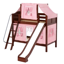 Maxtrix Twin Medium Bunk Bed With Angled Ladder, Curtain, Top Tent + Slide -Kid Furniture CHUCKLE23 CC b2fc79d8 a383 4fc8 8615 bb22a3162dfc