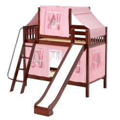 Maxtrix Twin Medium Bunk Bed With Angled Ladder, Curtain, Top Tent + Slide -Kid Furniture CHUCKLE23 CS ea097d04 9121 487c 8528 92262a98b997