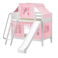 Maxtrix Twin Medium Bunk Bed With Angled Ladder, Curtain, Top Tent + Slide -Kid Furniture CHUCKLE23 WP ed65bbda f5a7 4884 9a81 0027968e0507