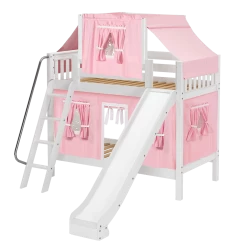 Maxtrix Twin Medium Bunk Bed With Angled Ladder, Curtain, Top Tent + Slide -Kid Furniture CHUCKLE23 WS 15402dca 5f65 4294 97ac ee40b315199f