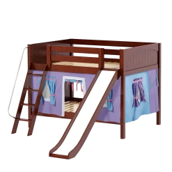 Maxtrix Full Low Bunk Bed With Angled Ladder, Curtain + Slide -Kid Furniture CLIFF27 CP 08ae2370 b0e8 4c52 8320 13b72fb12a94