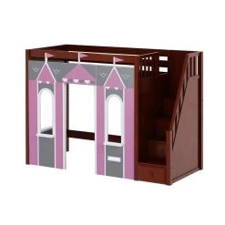 Maxtrix Twin High Loft Bed With Stairs + Playhouse Panels -Kid Furniture COLISEUM 077 CP