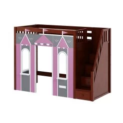 Maxtrix Twin High Loft Bed With Stairs + Playhouse Panels -Kid Furniture COLISEUM 077 CS