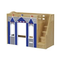 Maxtrix Twin High Loft Bed With Stairs + Playhouse Panels -Kid Furniture COLISEUM 077 NC