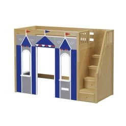 Maxtrix Twin High Loft Bed With Stairs + Playhouse Panels -Kid Furniture COLISEUM 077 NP