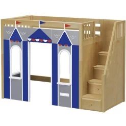 Maxtrix Twin High Loft Bed With Stairs + Playhouse Panels -Kid Furniture COLISEUM 077 NS