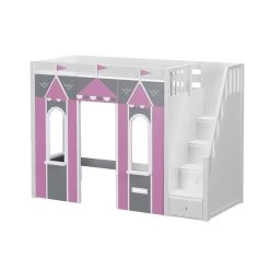 Maxtrix Twin High Loft Bed With Stairs + Playhouse Panels -Kid Furniture COLISEUM 077 WP