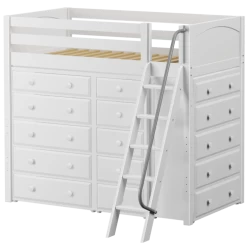 Maxtrix Twin High Loft Bed With Angled Ladder + Storage -Kid Furniture EMPEROR WP de91cf10 ec09 4425 ae61 839eaa934aeb