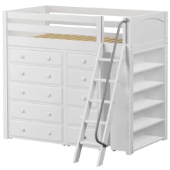 Maxtrix Twin High Loft Bed With Angled Ladder + Storage -Kid Furniture EMPEROR2 WP 63606807 e1a7 4c0b 90f1 260465547306