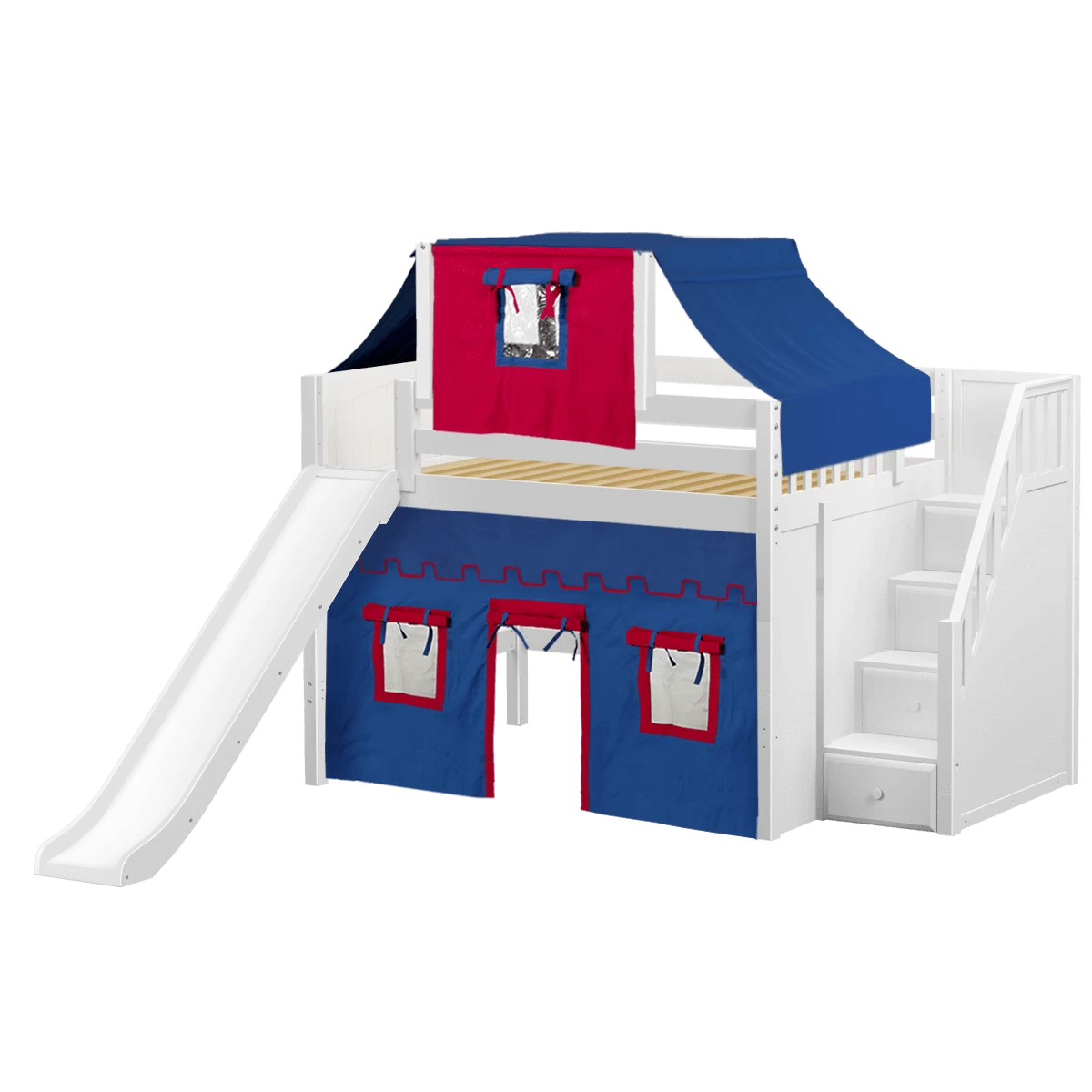 Maxtrix Full Mid Loft Bed With Stairs, Curtain, Top Tent + Slide 12 Maxtrix Full Mid Loft Bed With Stairs, Curtain, Top Tent + Slide - Image 10