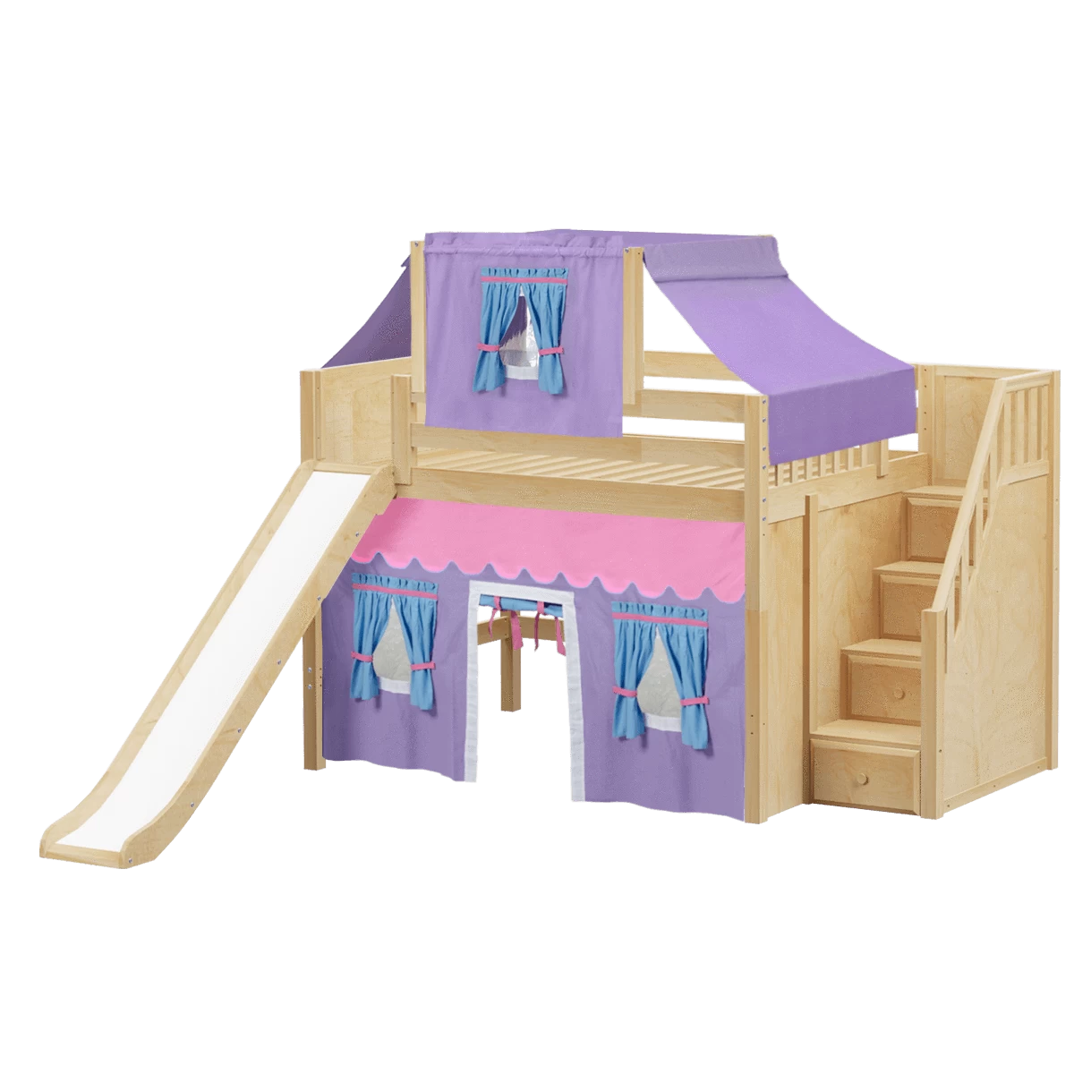Maxtrix Full Mid Loft Bed With Stairs, Curtain, Top Tent + Slide 4 Maxtrix Full Mid Loft Bed With Stairs, Curtain, Top Tent + Slide - Image 2