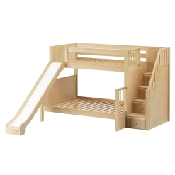 Maxtrix Medium Twin Over Full Bunk Bed With Stairs + Slide -Kid Furniture FOXTROT NP