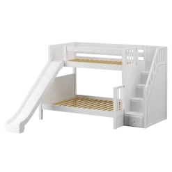 Maxtrix Medium Twin Over Full Bunk Bed With Stairs + Slide -Kid Furniture FOXTROT WP