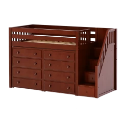 Maxtrix Twin Mid Loft Bed With Stairs + Storage -Kid Furniture GALANT3 CS