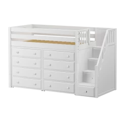 Maxtrix Twin Mid Loft Bed With Stairs + Storage -Kid Furniture GALANT3 WP